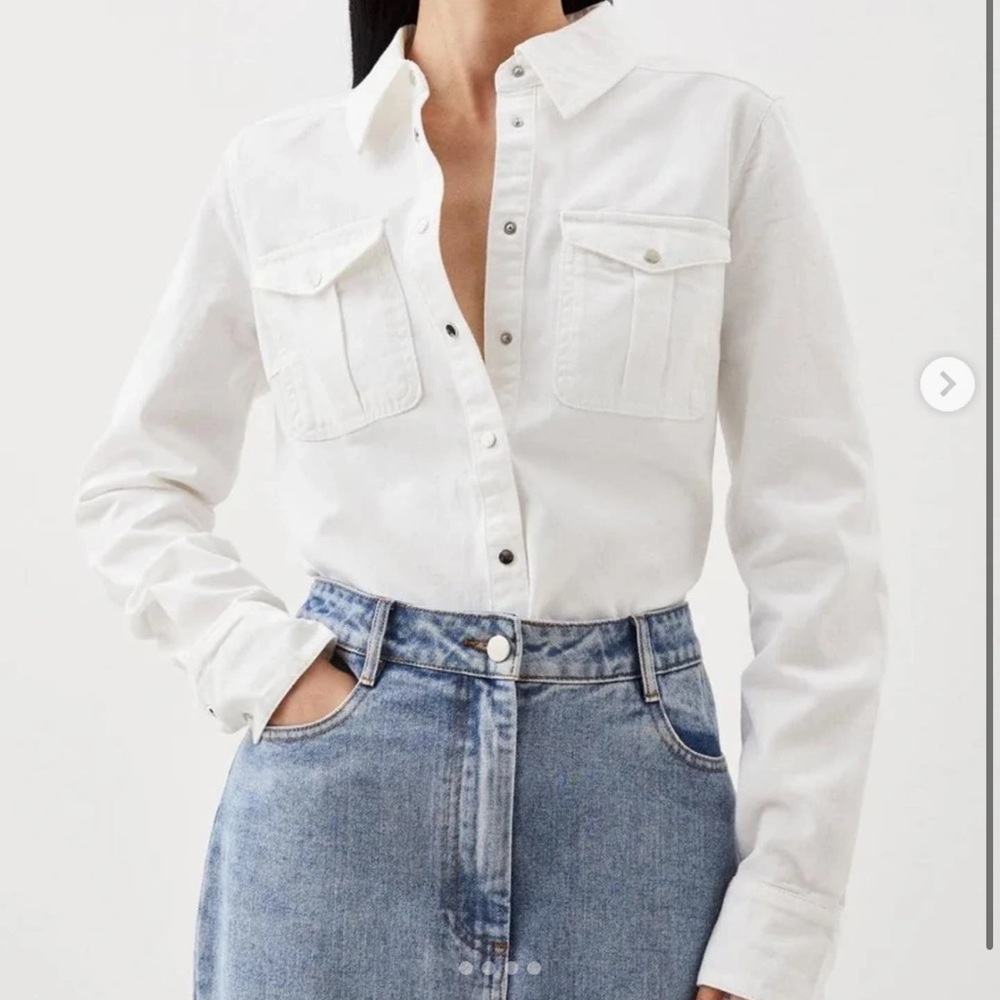 Karen Millen Denim Pocket Detail Relaxed Shirt Cream and black 2 New With Tags